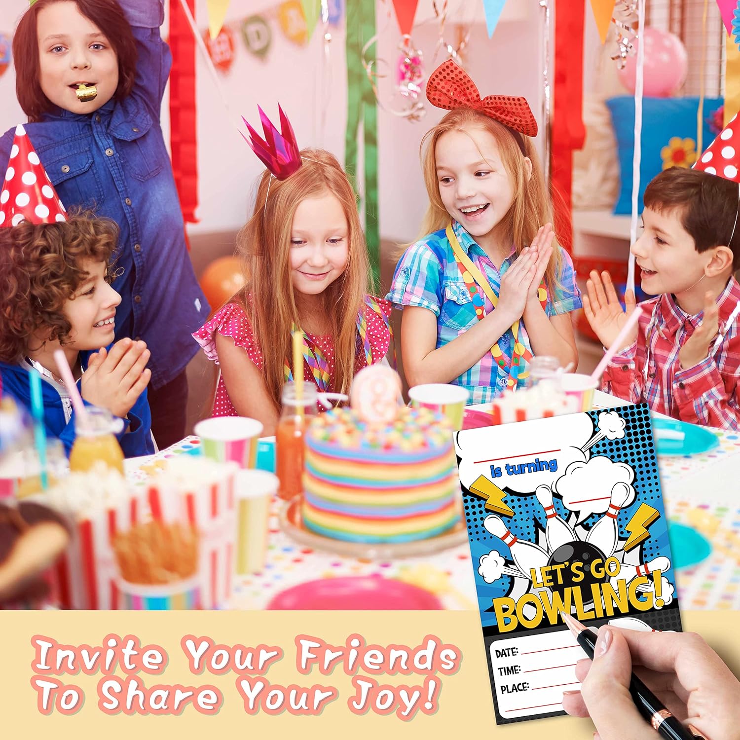 DETIHO 4x6 Bowling Birthday Invitations 20 Sets