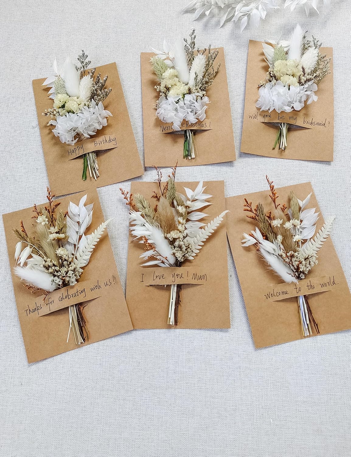 Mini Dried Flower Bouquet Set 6 Pcs White