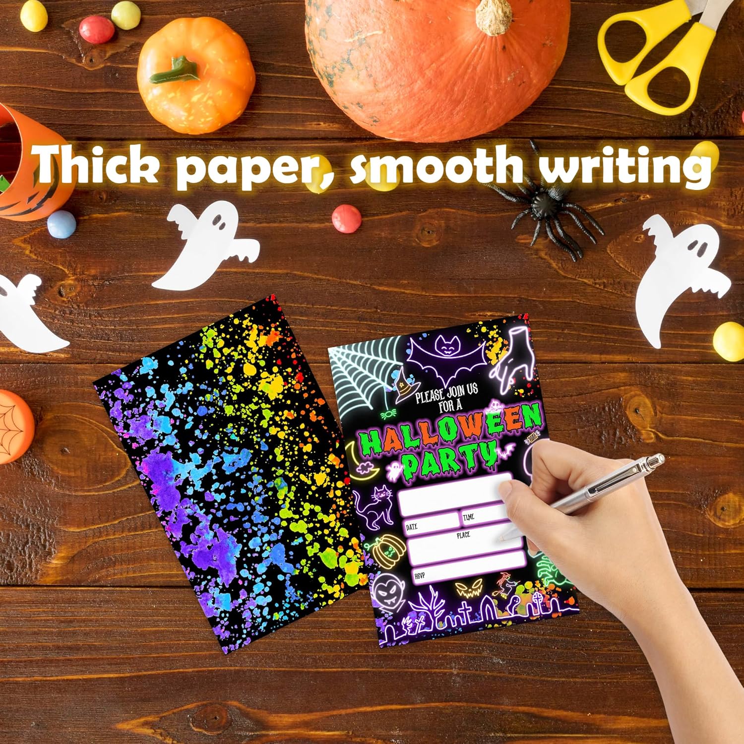 Neon Halloween Party Invites Set of 20 with Envelopes