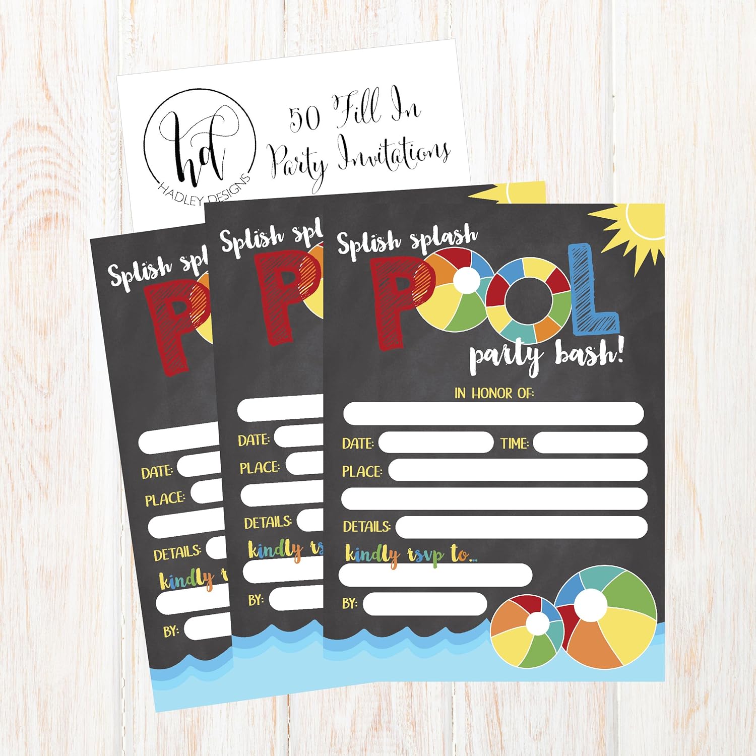Hadley Designs 50 Pool Party Invitations