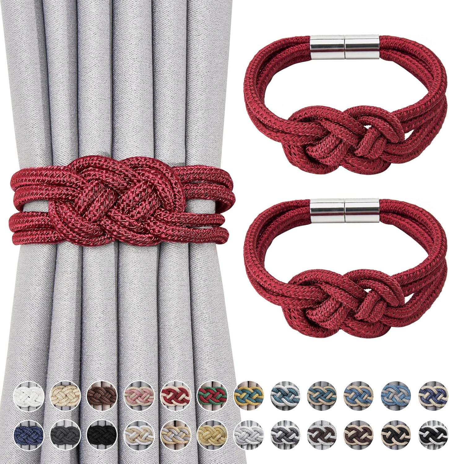 NICEEC 2 Pack Magnetic Curtain Tiebacks Wine Red