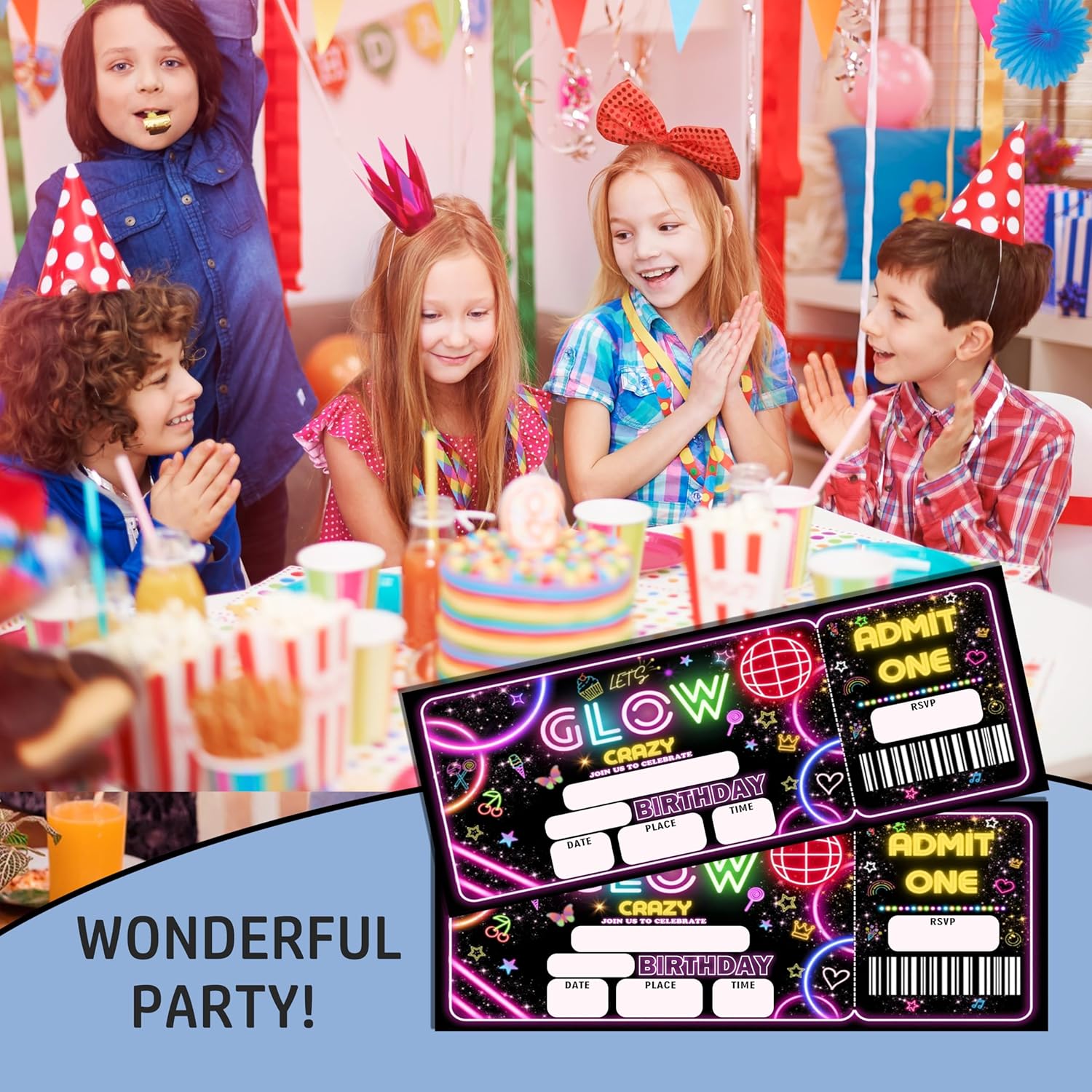 Crazy Birthday Neon Party Invitation Cards 20pcs 3x8 Inch