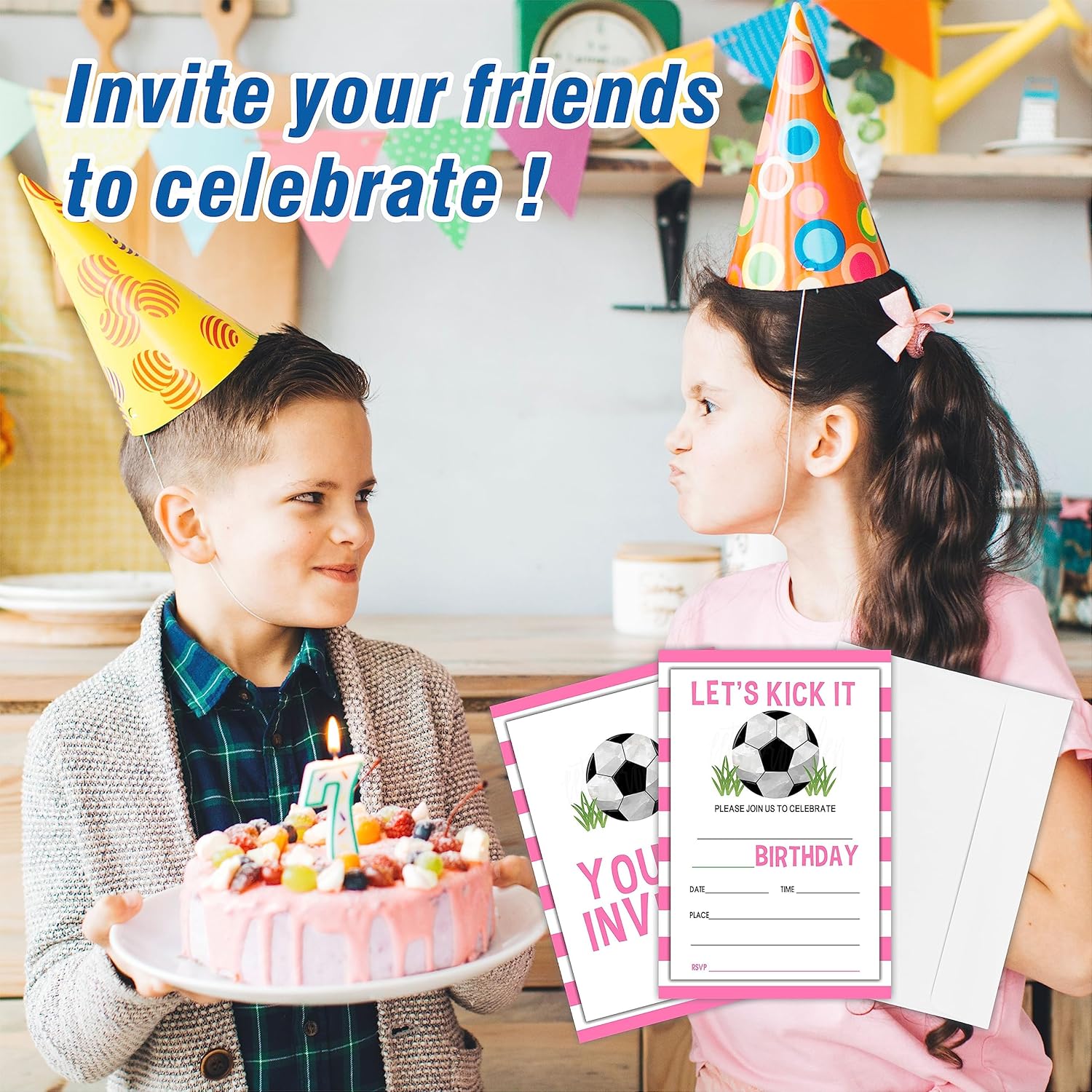 AWSICE Soccer Birthday Invitations Double-Sided Fill-In Cards