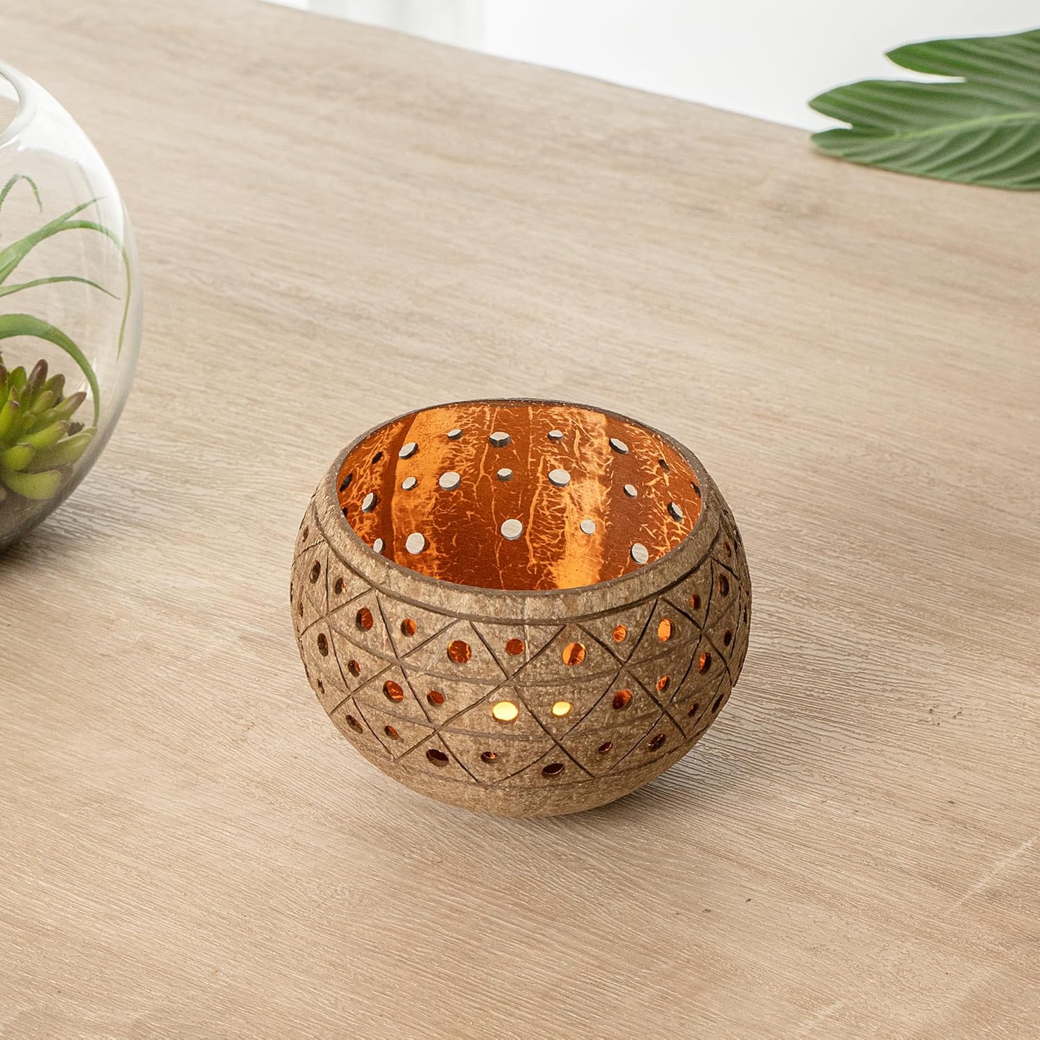 Restaurantware Coco Casa Coconut Shell Candle Holders 4x33 Inch Handcrafted Tan Bowls