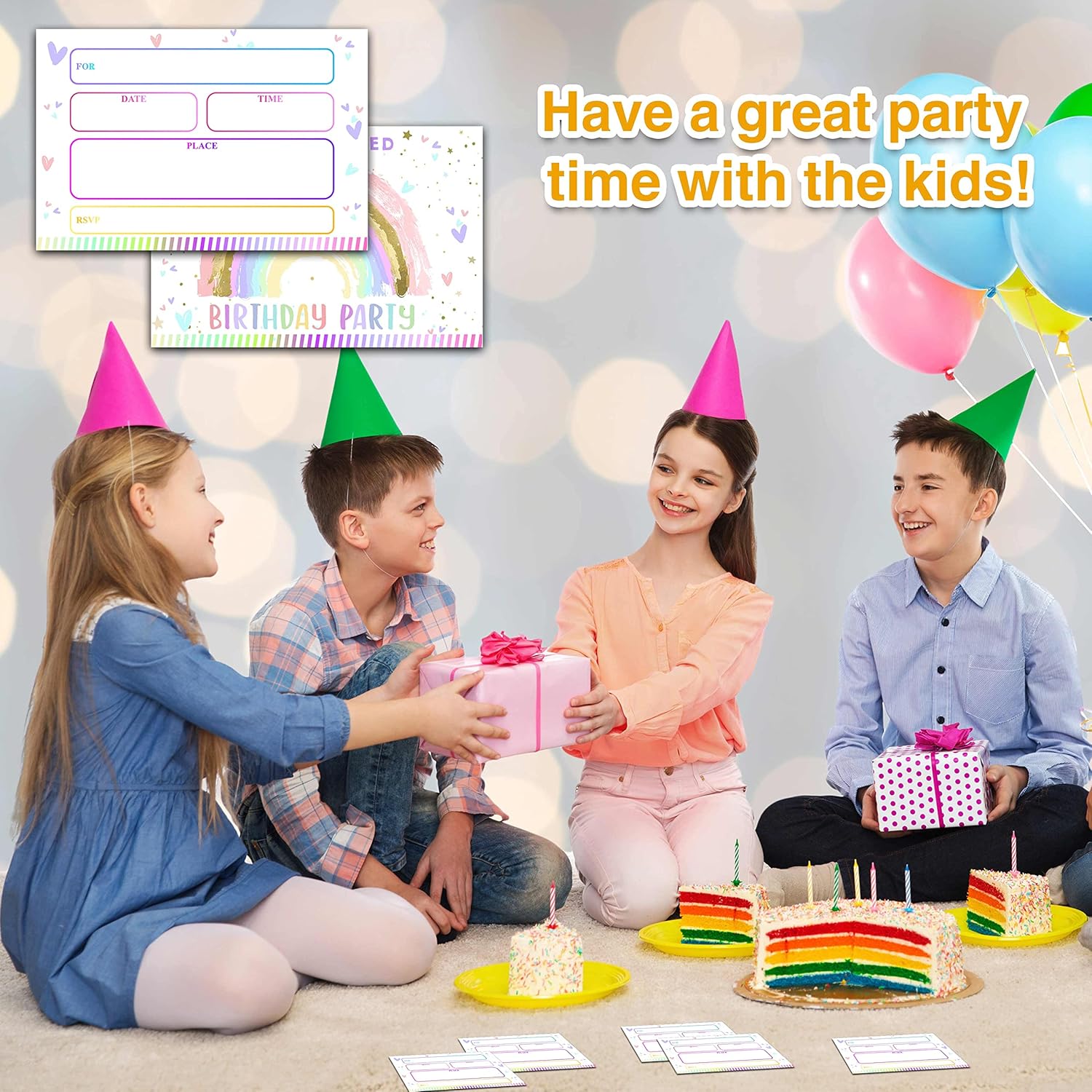 YSTEP Rainbow Birthday Invitations 20 Pack with Envelopes