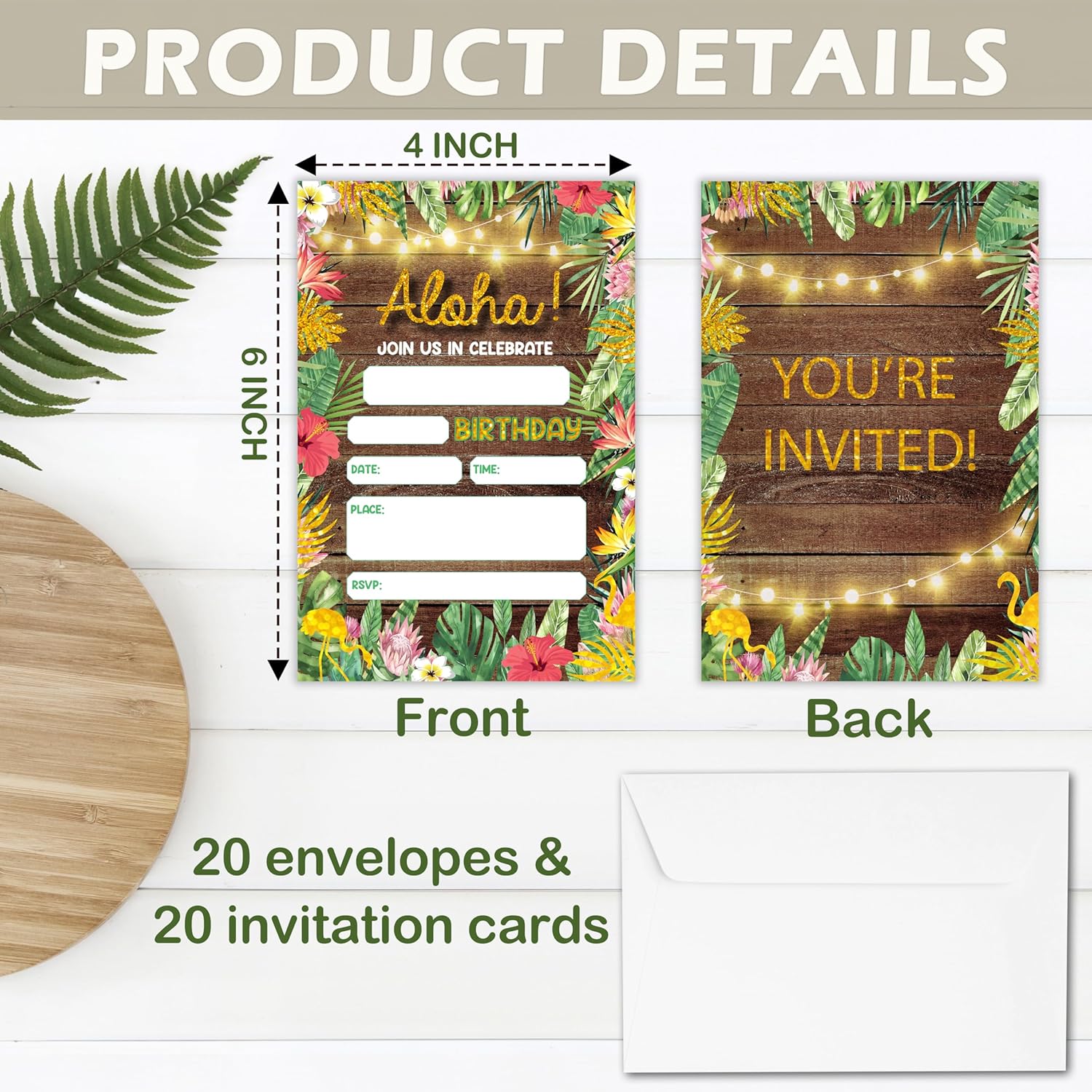 Tropical Summer Birthday Invitations with Envelopes