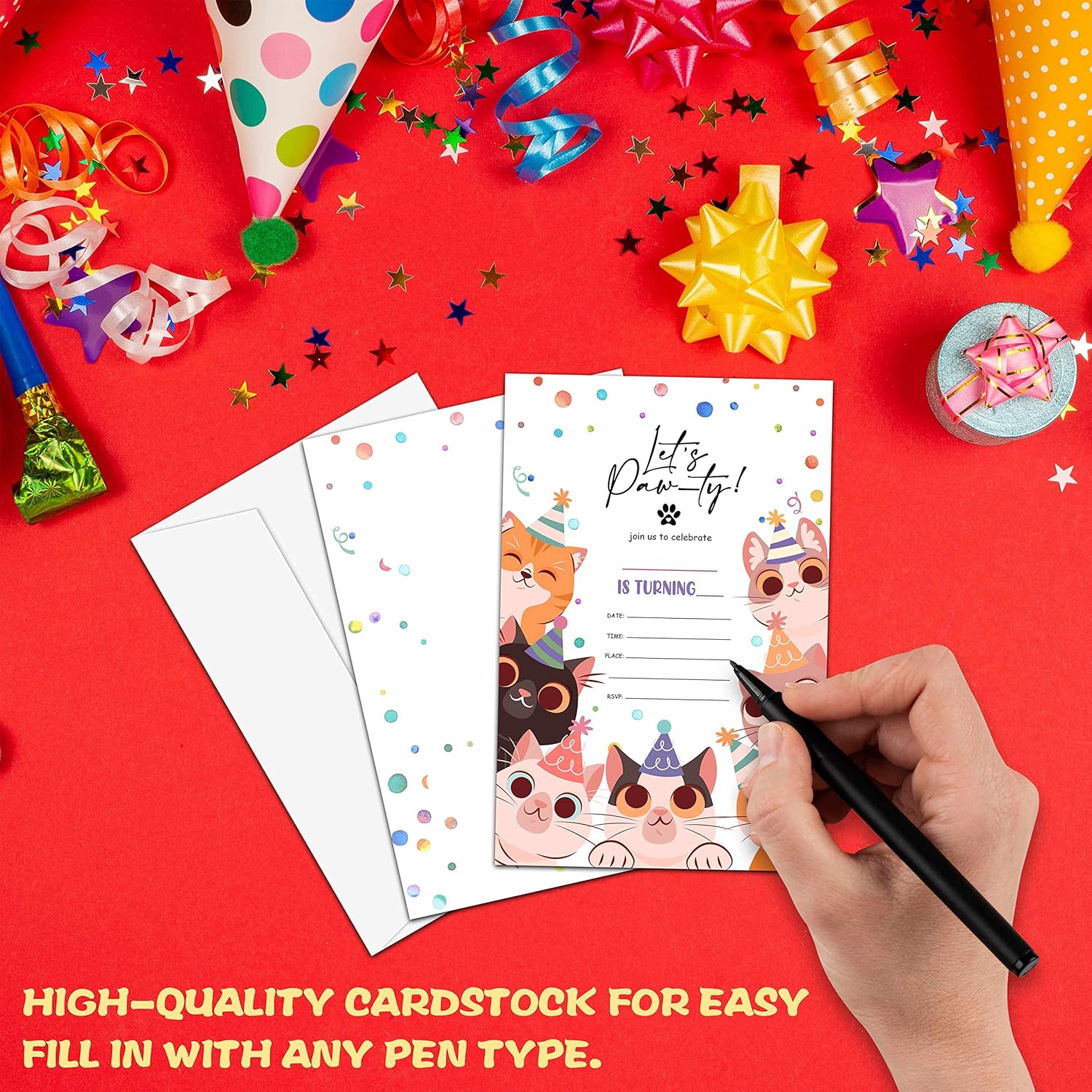 Cute Kitten Birthday Party Invites with Envelopes