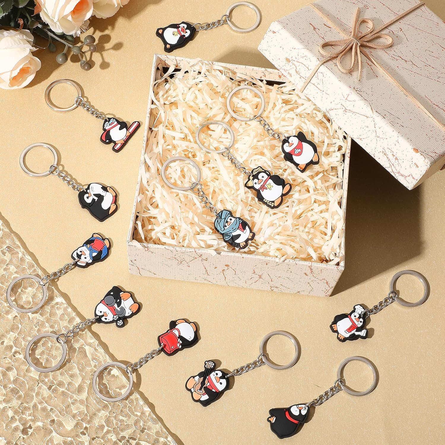 24 Piece Penguin Keychain Set 3D PVC Decorations