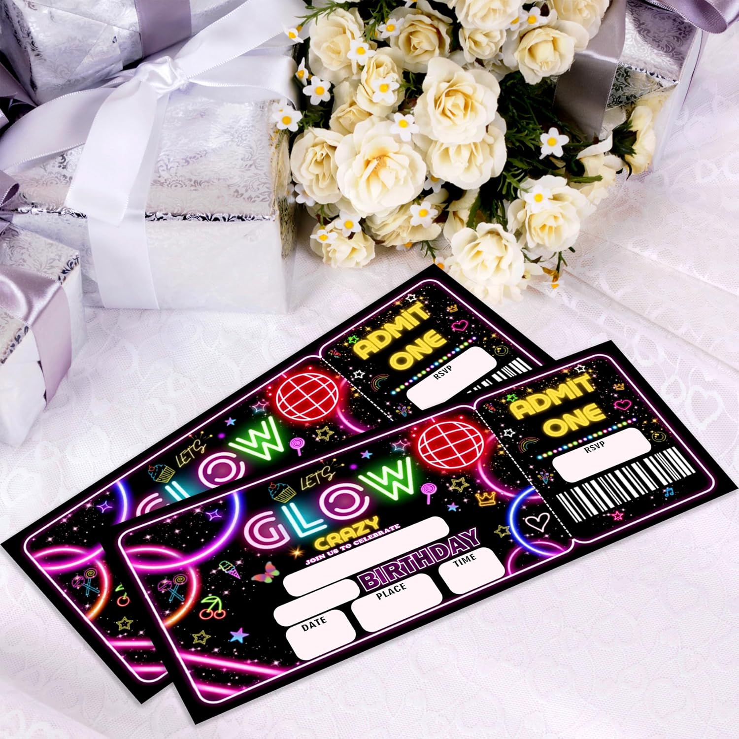 Crazy Birthday Neon Party Invitation Cards 20pcs 3x8 Inch