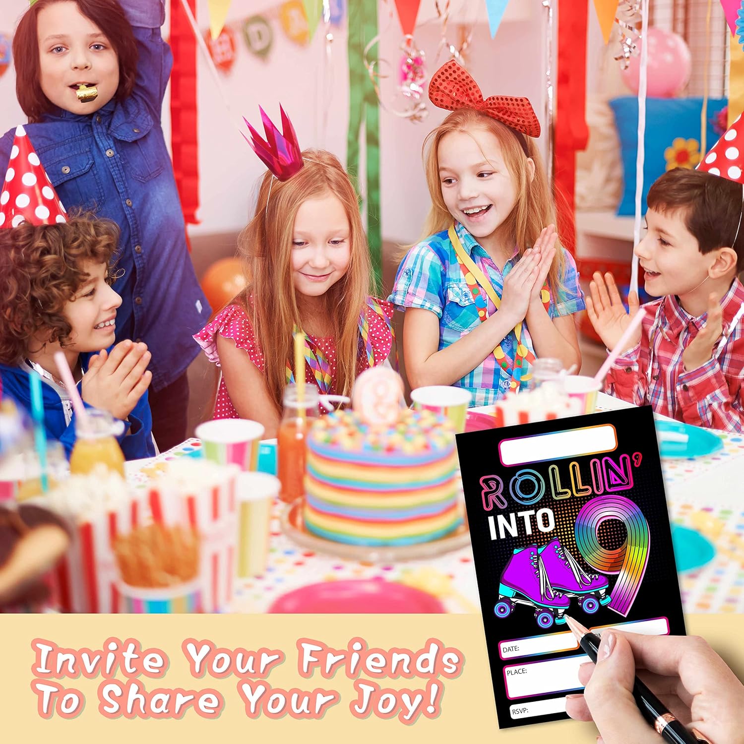 DETIHO 4x6 Roller Skating Birthday Invitations 20 Sets
