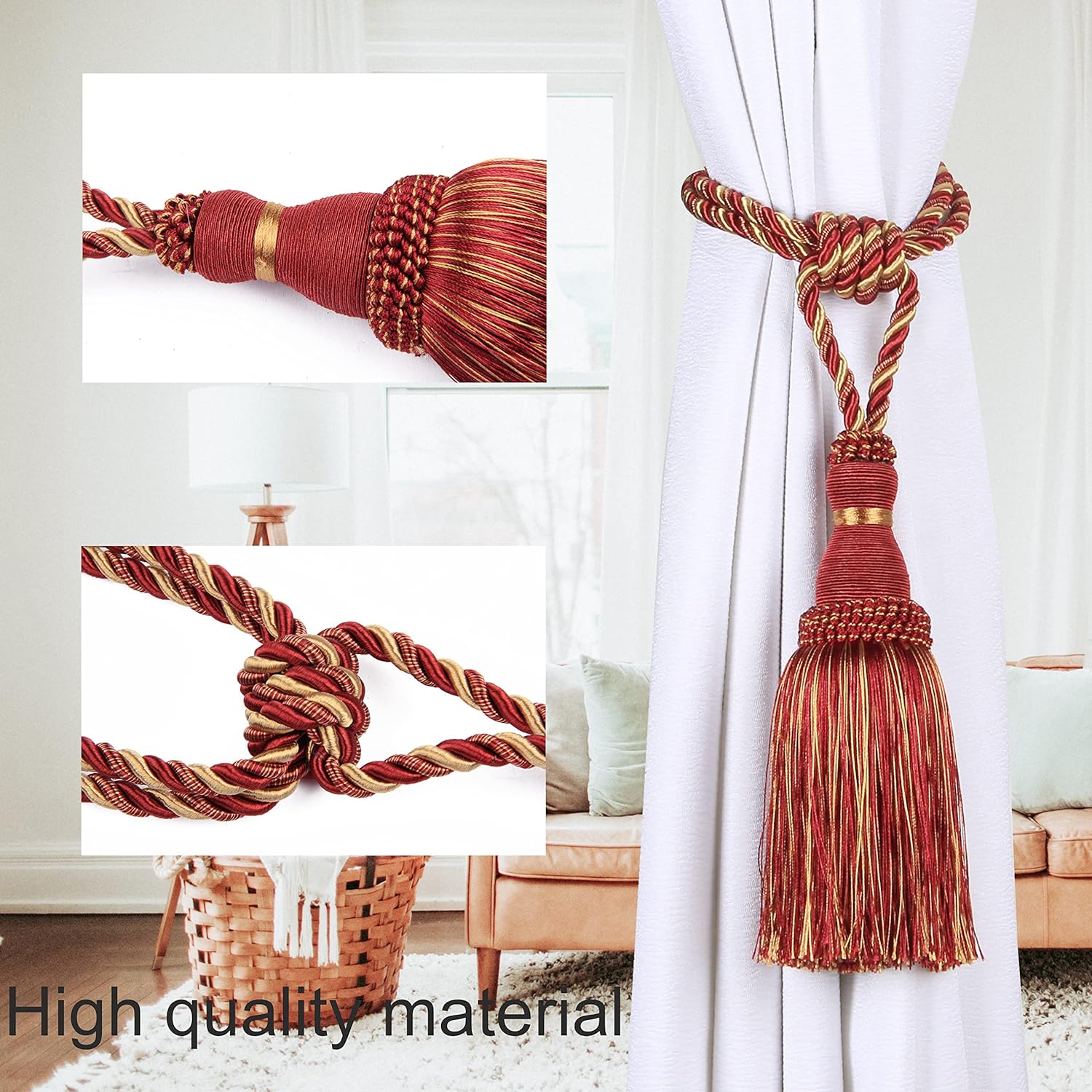 BEL AVENIR 2 Pack Tassel Curtain Tiebacks Holdbacks