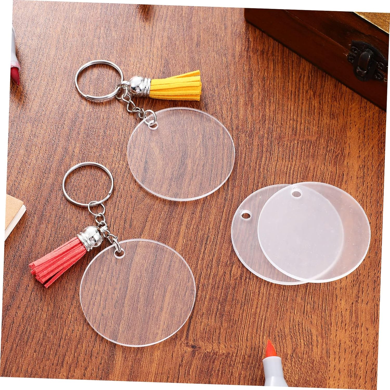 1Set Acrylic Keychain with Tassels and Jump Rings for DIY Crafts