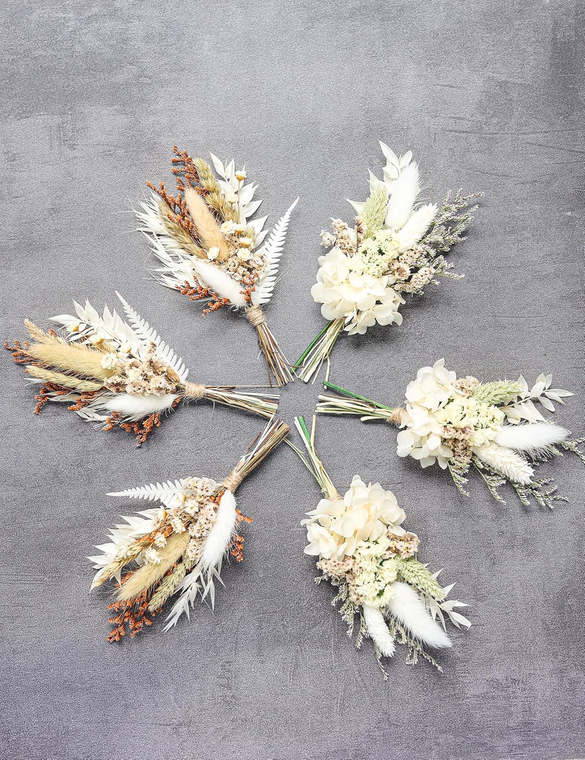 Mini Dried Flower Bouquet Set 6 Pcs White