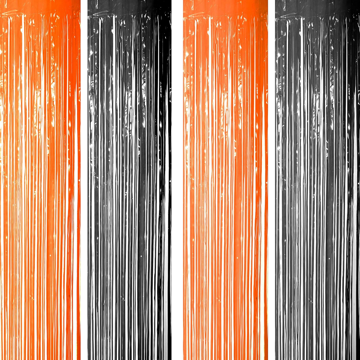 Black Orange Foil Fringe Curtains for Parties